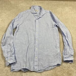 Gutteridge Shirt Mens M Blue 100% Linen Long Sleeve Button Up Casual Lightweight